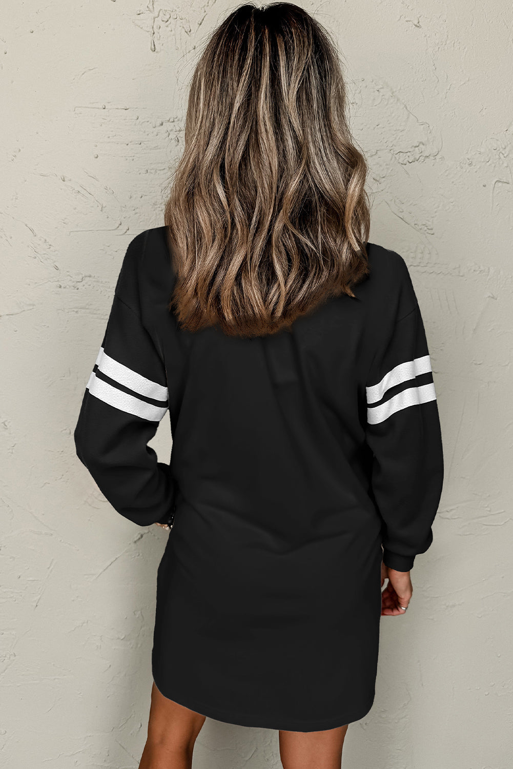 Varsity Contrast Banded Sleeve Shift Sweatshirt Dress eAura