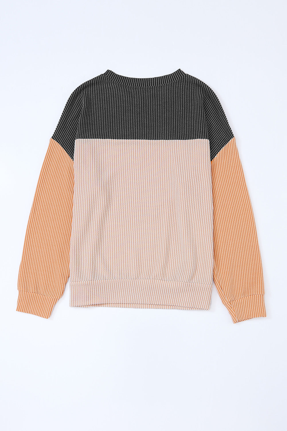 Multicolour Colour Block Long Sleeve Ribbed Loose Top eAura