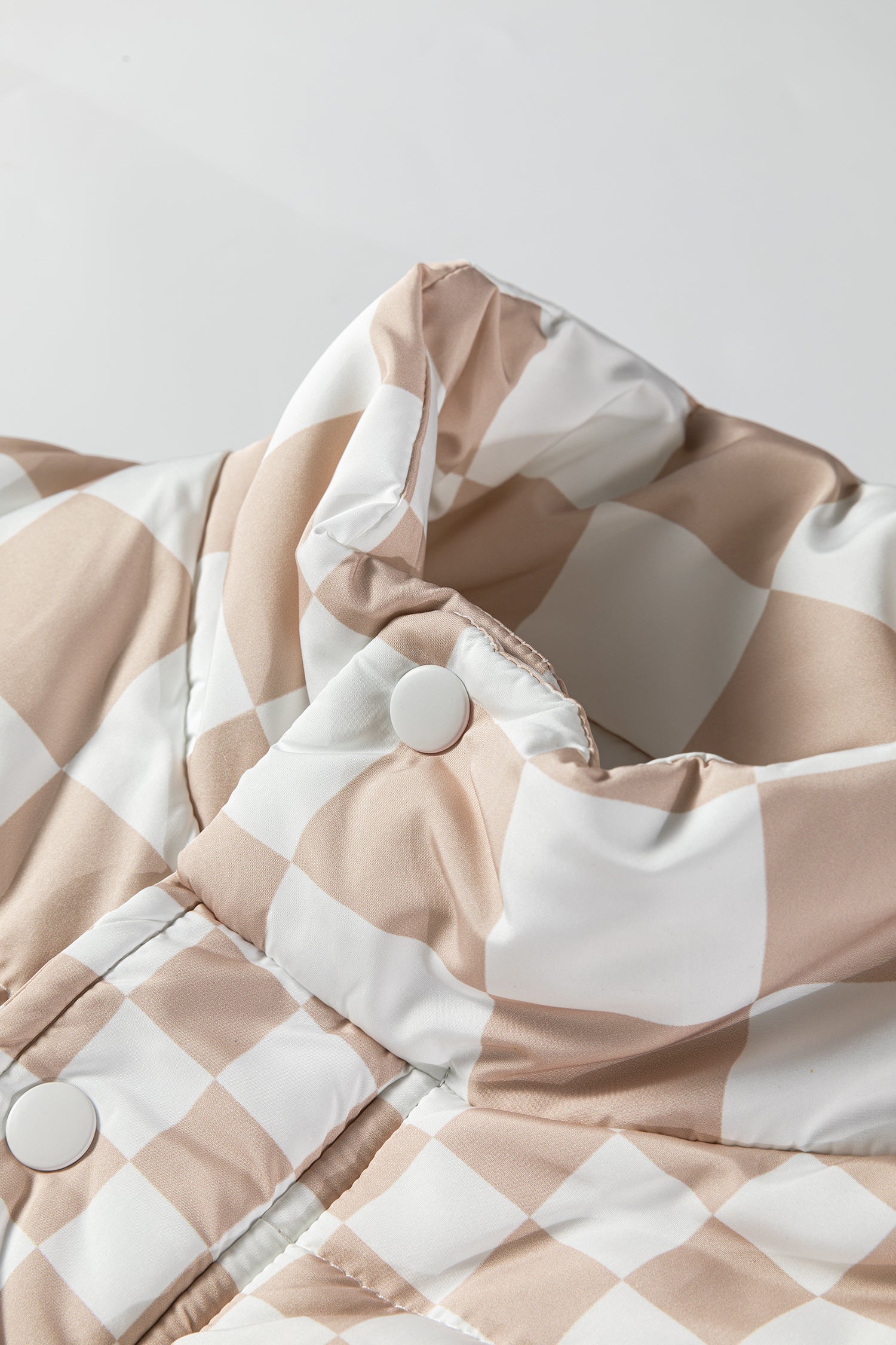 Contrast Plaid Quilted Button Zip-Up Vest - eAura