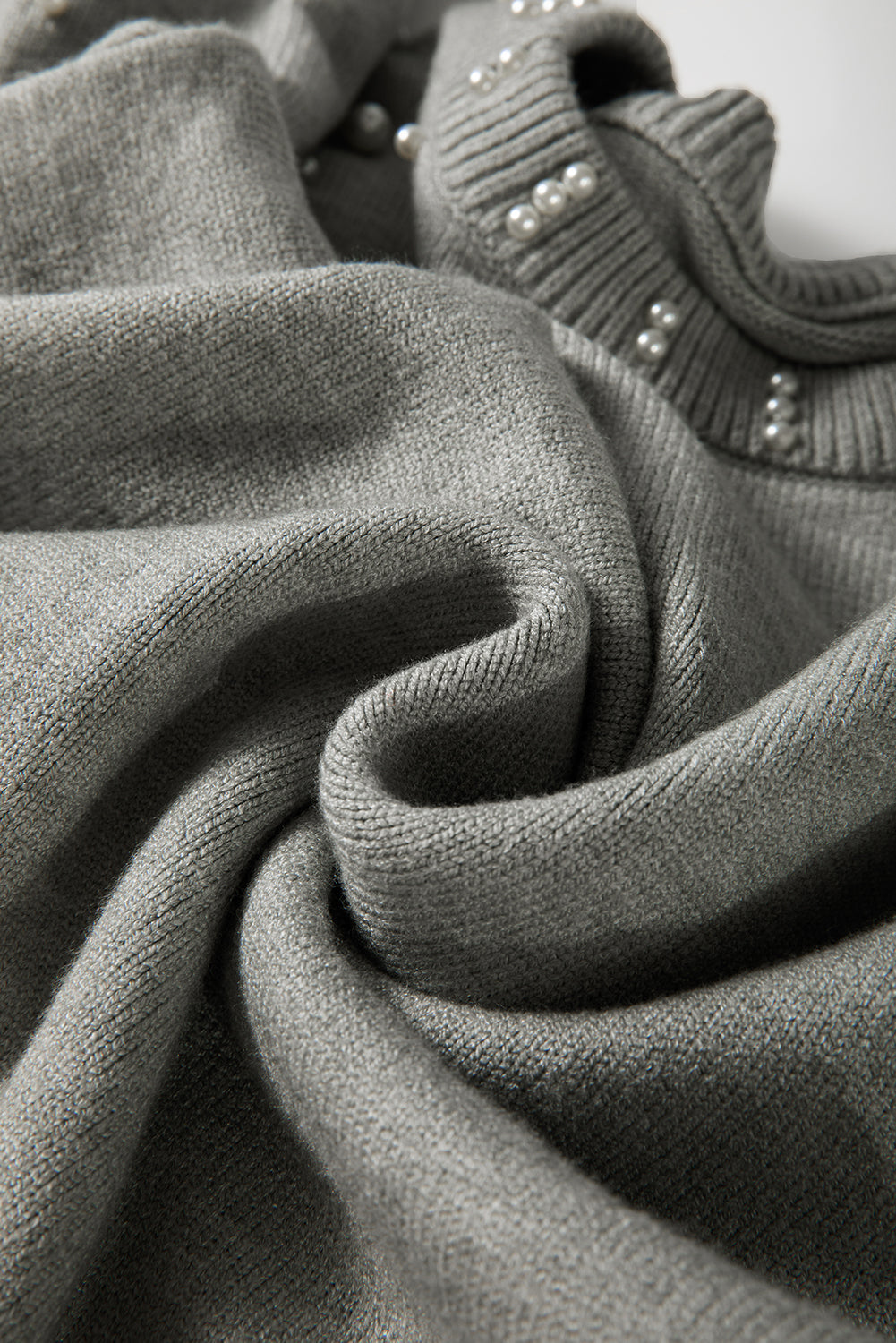 Light Grey Pearled Drop Shoulder Round Neck Sweater eAura