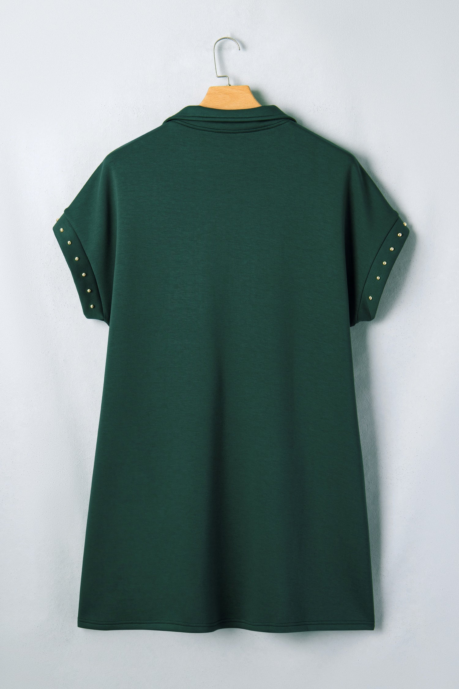Plus Size Studded Zip-Up T-Shirt Dress with Pockets – Green