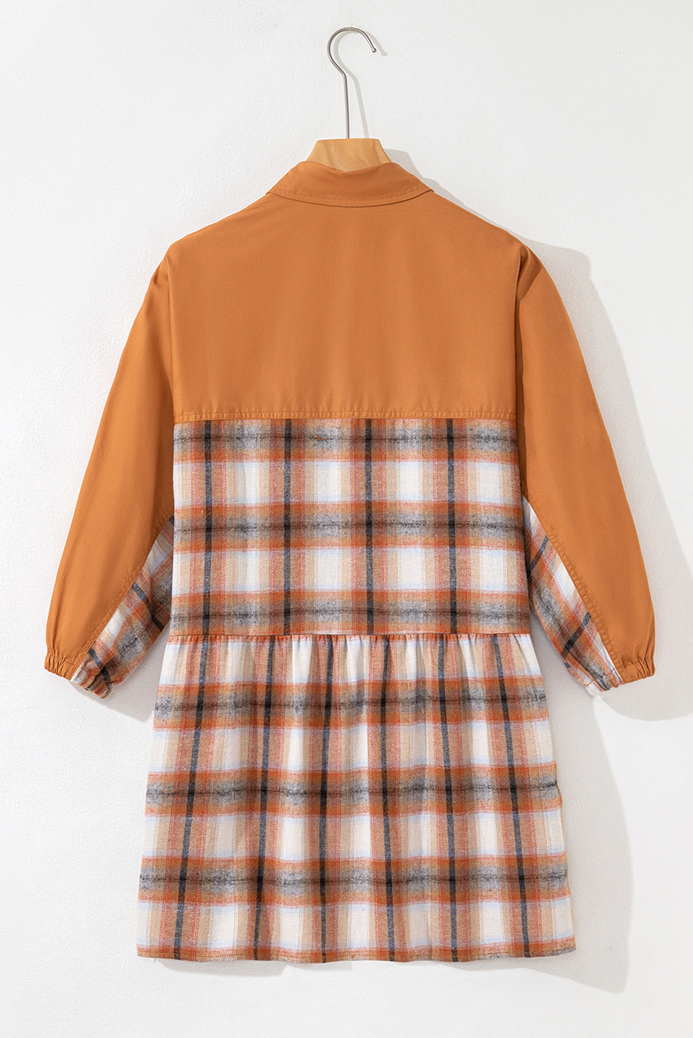 Plaid Colour Block Patchwork Ruffle Hem Tunic Shirt Dress - Dresses/Mini Dresses
