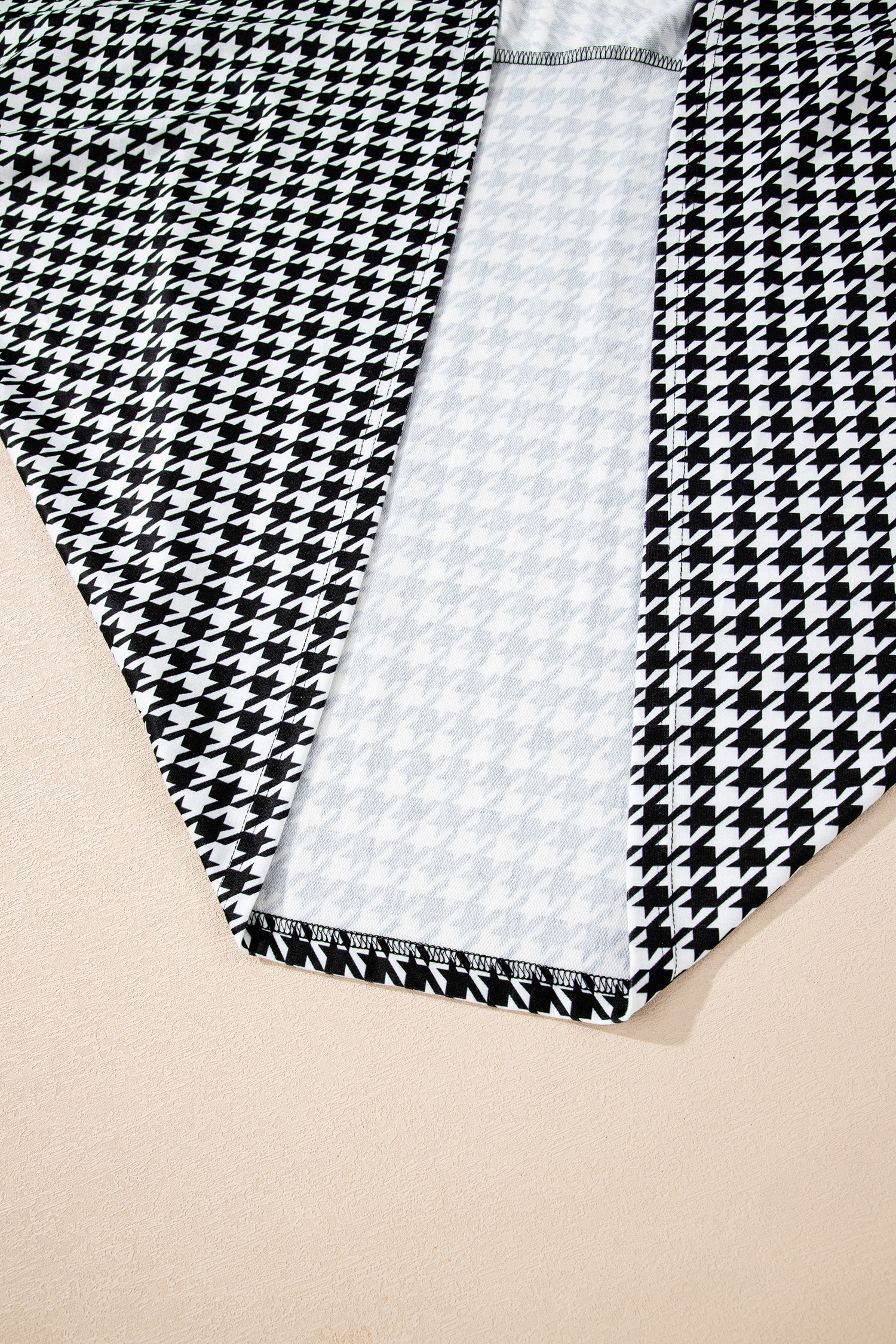 Black Houndstooth Print Open Front Long Dolman Kimonos - eAura