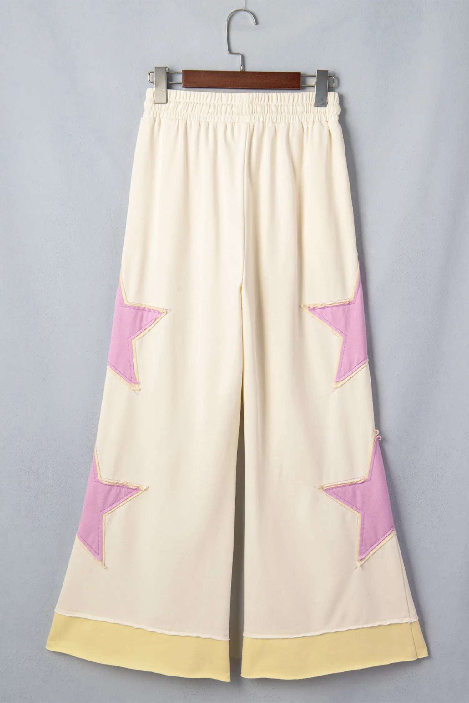 White Summer Color-Blocked Star Patchwork Pants