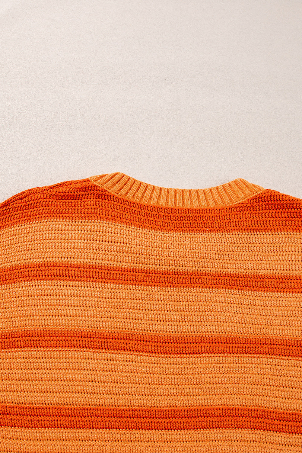 Orange Stripe Colourblock Crew Neck Drop Shoulder Loose Sweater eAura