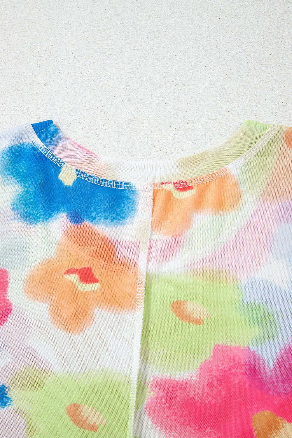 Multicolour Floral Mesh Lettuce Trim Cropped T Shirt eAura