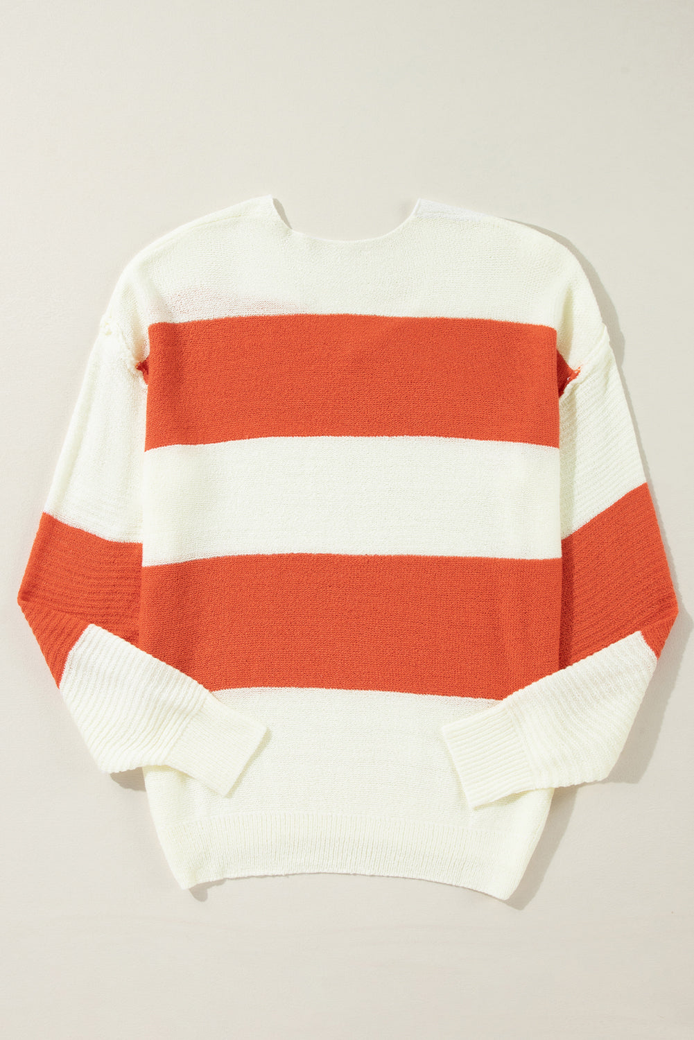 Orange Stripe Loose Colour Block Drop Shoulder Bubble Sleeve Sweater eAura
