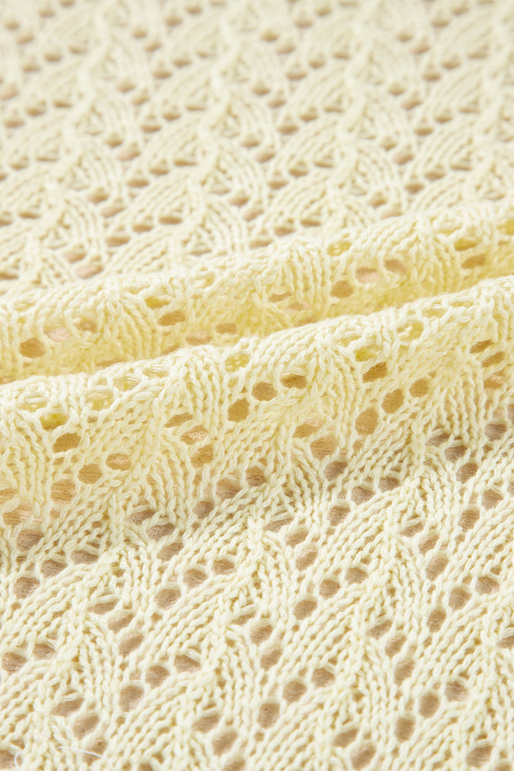Yellow Cream Pointelle Knit Open Front Short Cardigan eAura