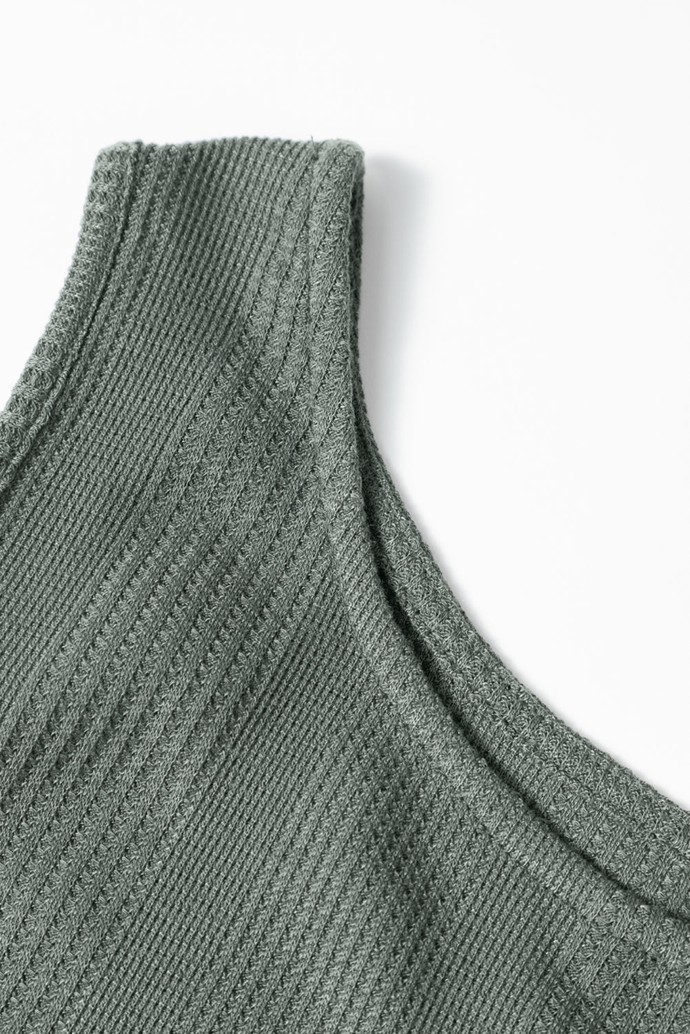 Duffel Green Solid Colour Ribbed Ruffle Tank Top and Trousers Set eAura