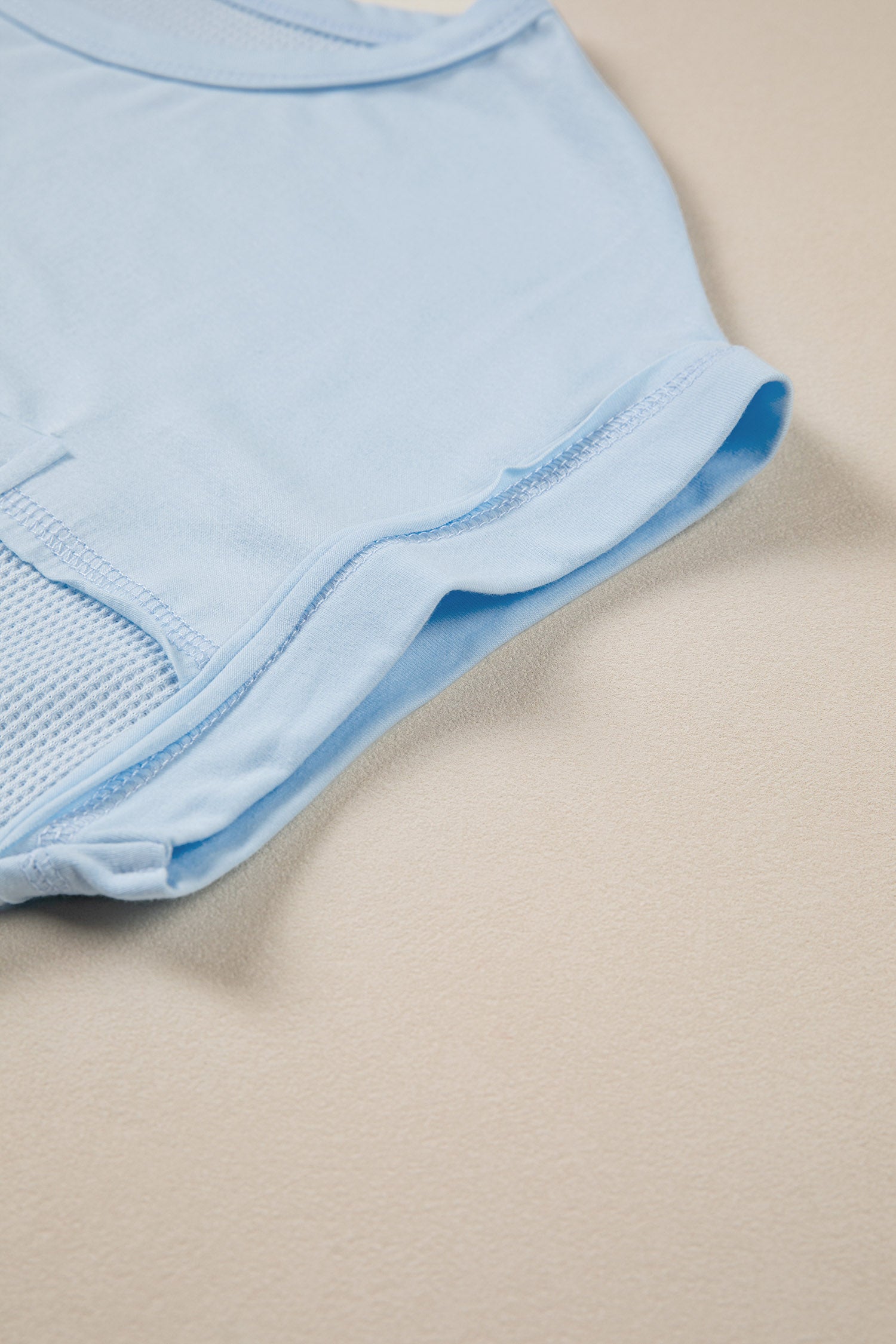 Raw Seam Waffle Knit Patchwork Casual T-Shirt