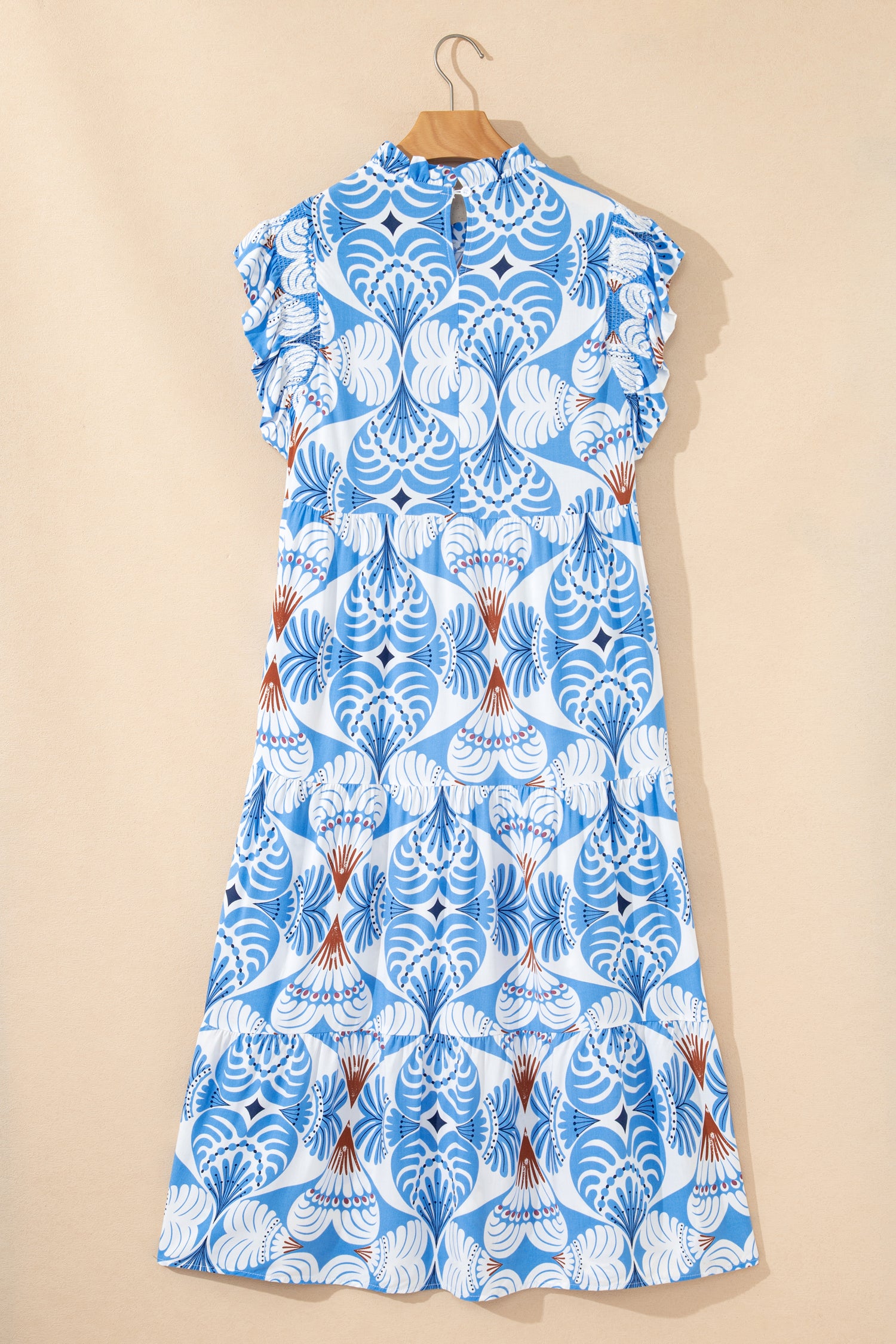 Tropical Botanical Print Flutter Sleeve Maxi Dress – Blue