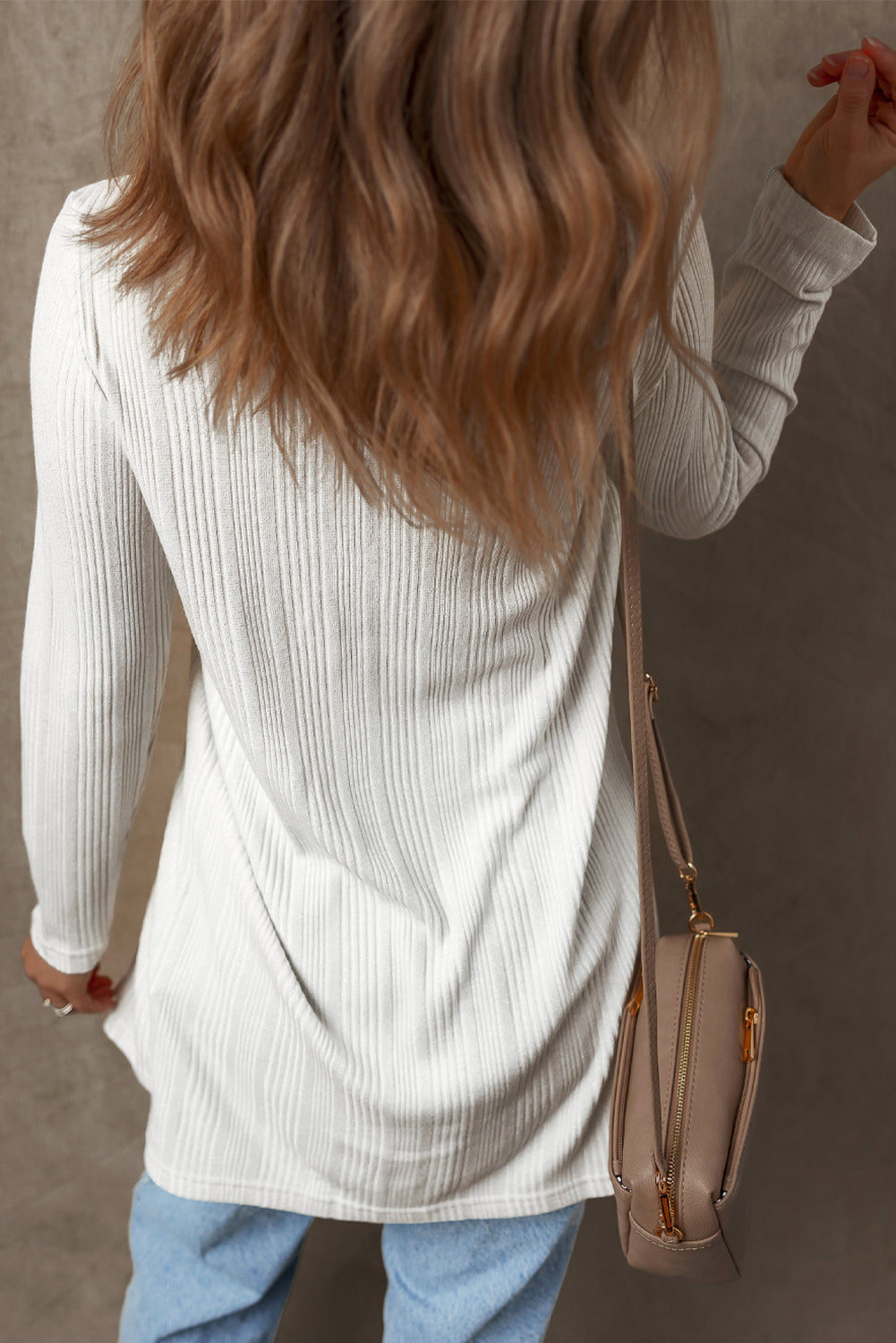 White Solid Colour Ribbed Button up Tunic Cardigan eAura