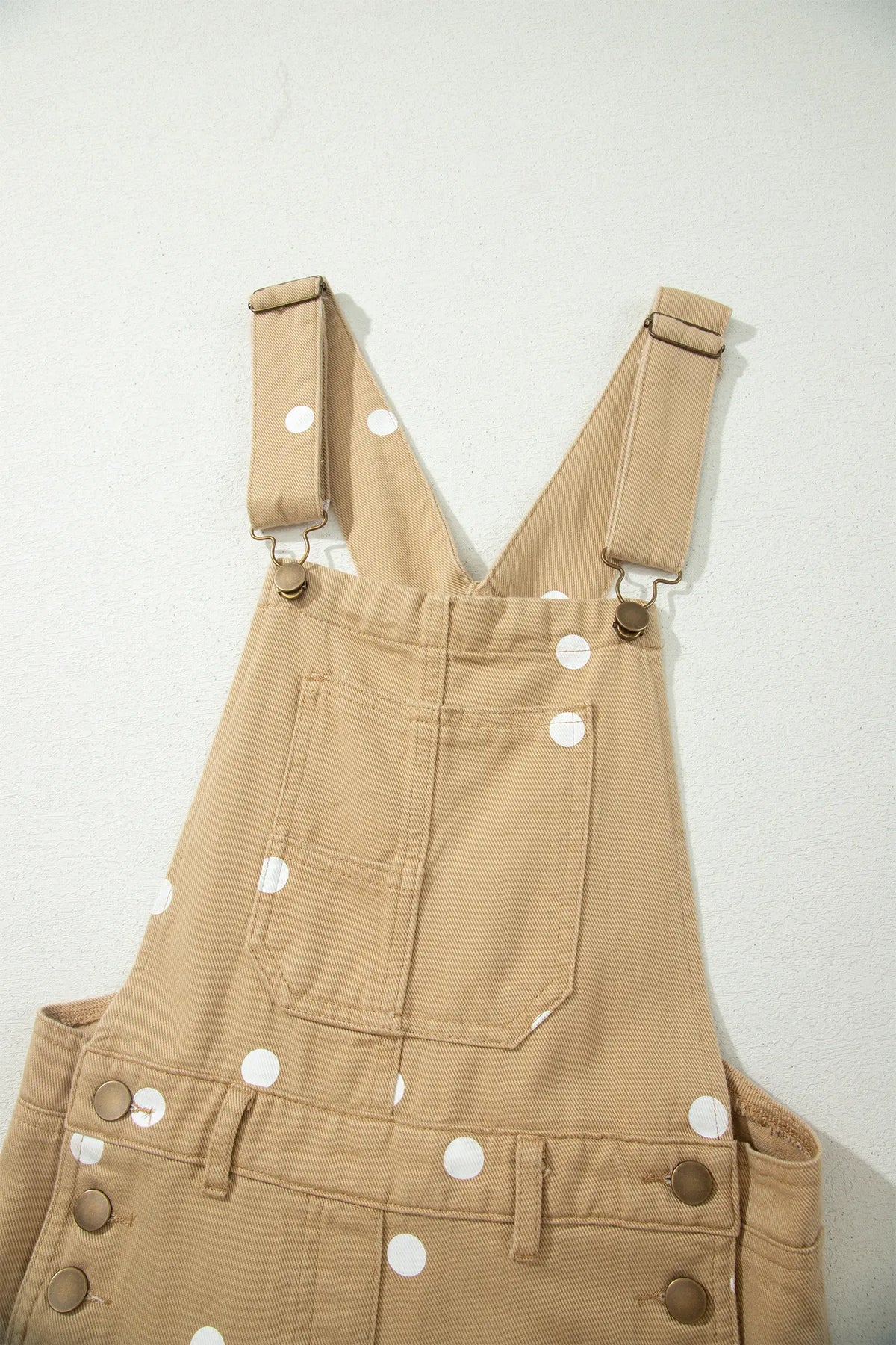 Polka Dot Print Bib Pocket Denim Barrel Overalls