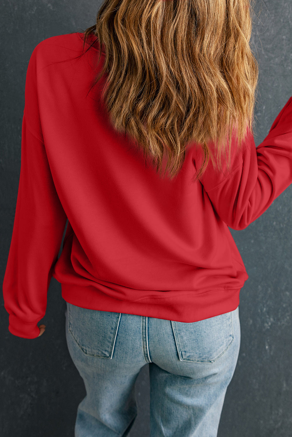 Red Solid Classic Crewneck Pullover Sweatshirt eAura