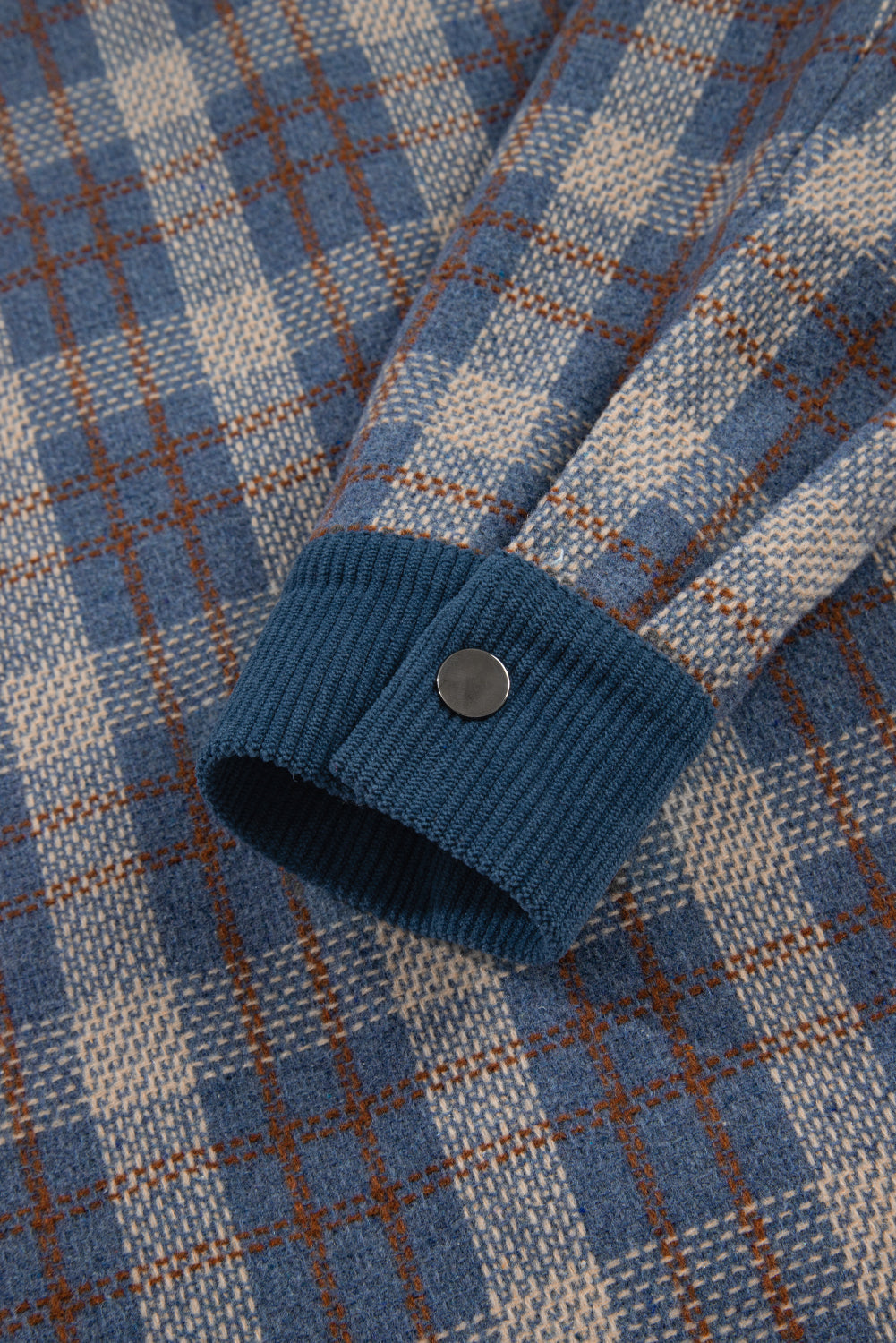 Plaid Soft Corduroy Patchwork Collared Zip-Up Snap Button Jacket - eAura