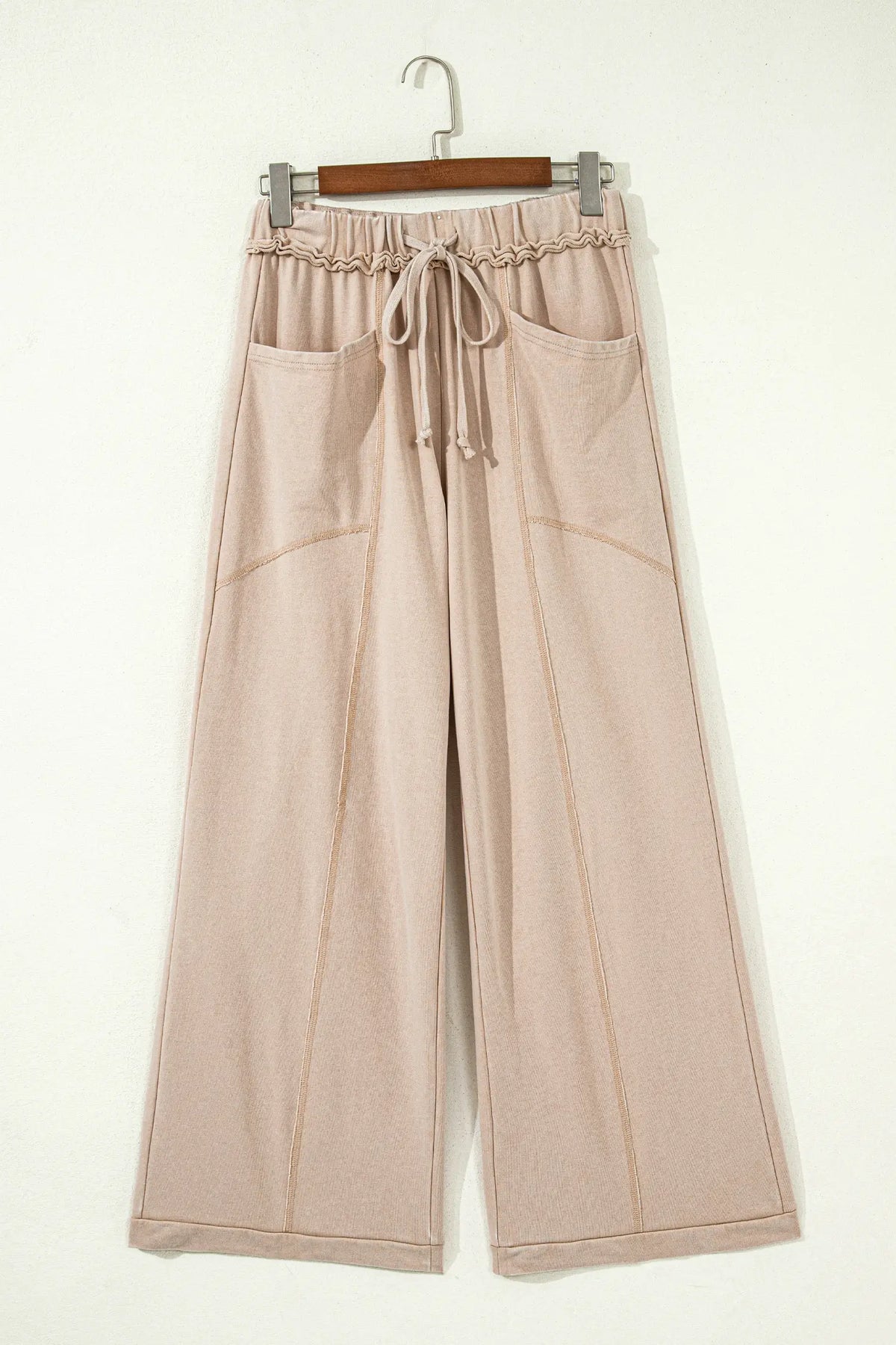 Mineral Wash Drawstring Retro High Waist Wide Leg Western Pants – Latte
