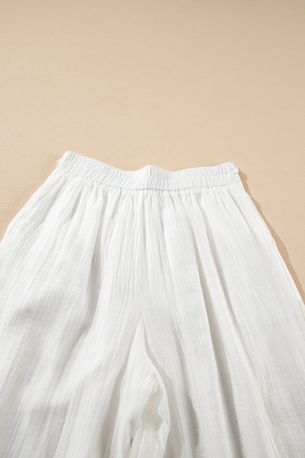 White Casual Tie Waist Pleated Wide Leg Pants BB Fashion Outlet