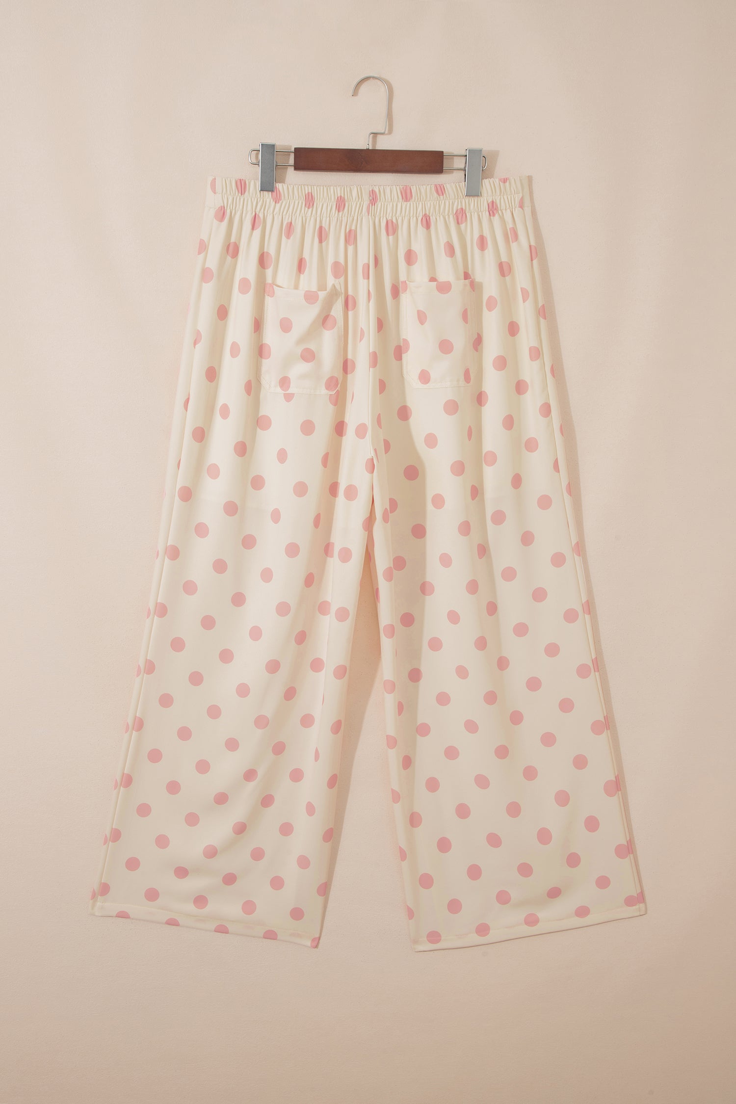 Sky Blue Polka Dot Print Patched Pocket Mid-rise Straight Leg Pants – Light Blue