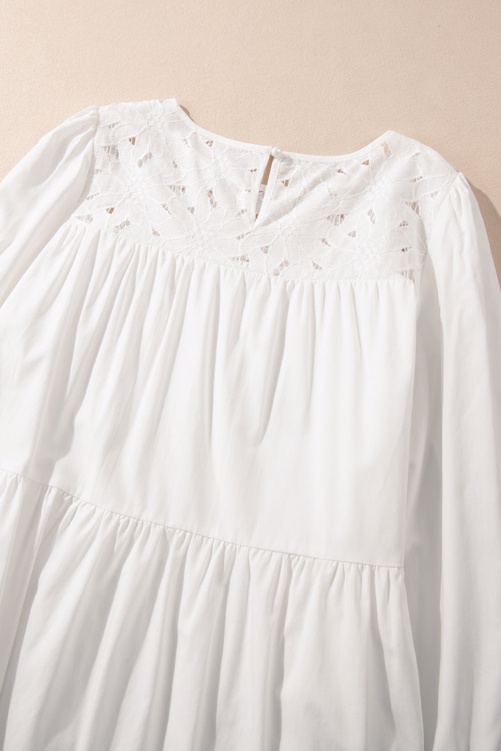 White Floral Lace Patchwork Bracelet Sleeve Tiered Mini Dress Beagle Boutique Fashion Outlet
