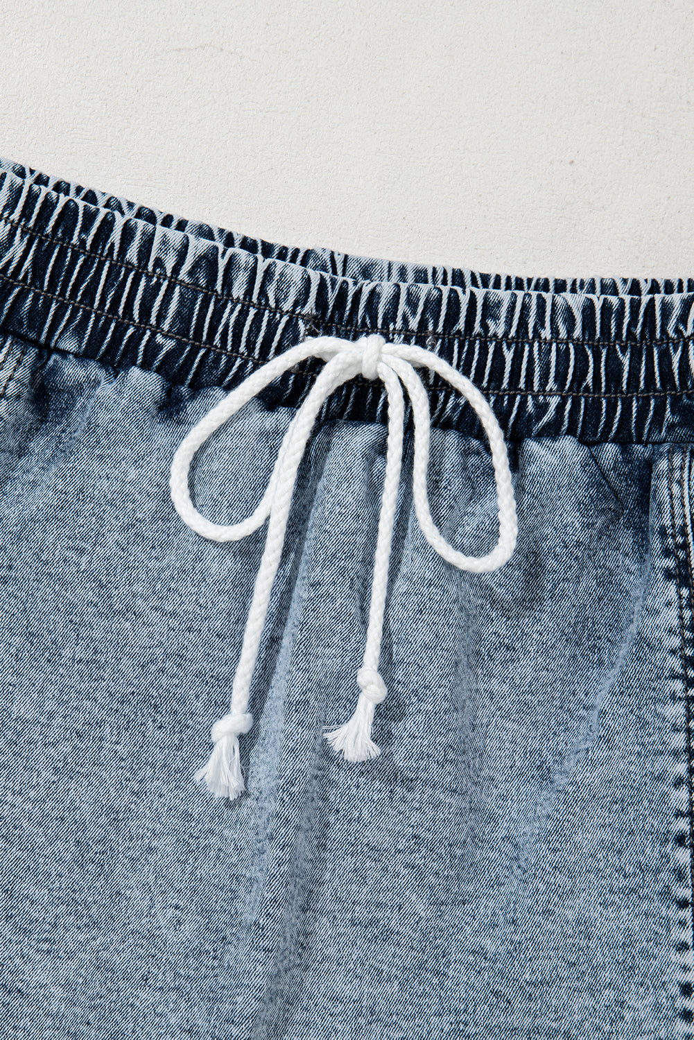 Dusk Blue Drawstring High Waist Pocketed Denim Shorts Skort eAura