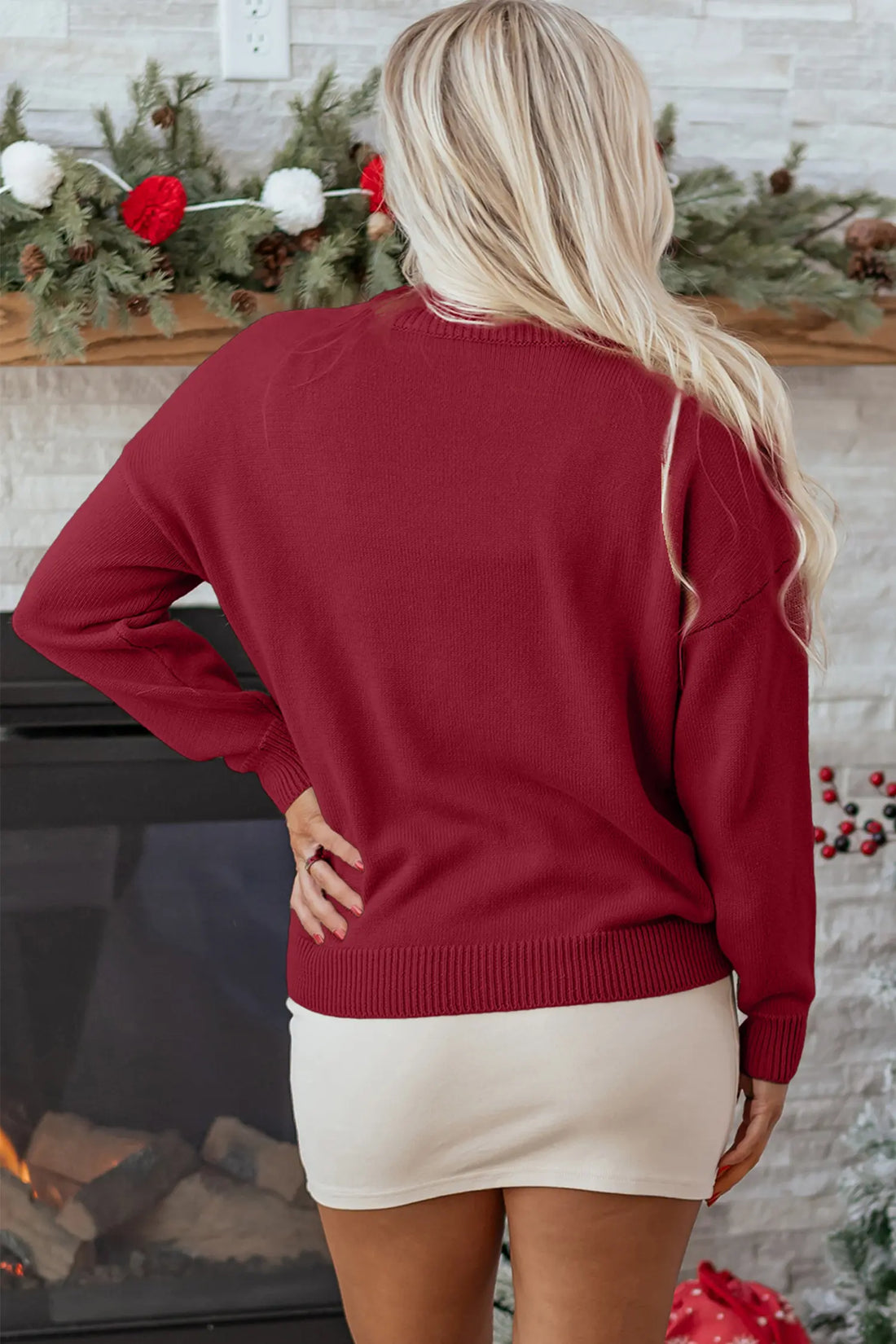 Merry Colorful Dot Detail Christmas Drop Shoulder Sweater