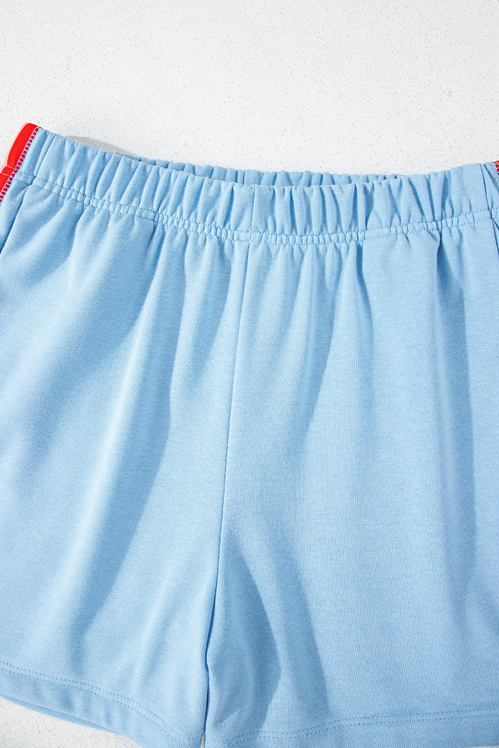 Sky Blue Rainbow Colourblock Collared Short Sleeve Top 2 Piece Shorts Set eAura