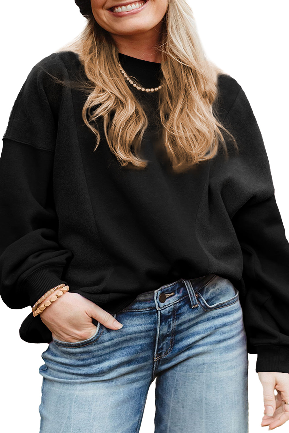 Black Loose Patchwork Crewneck Plus Size Sweatshirt BB Fashion Outlet