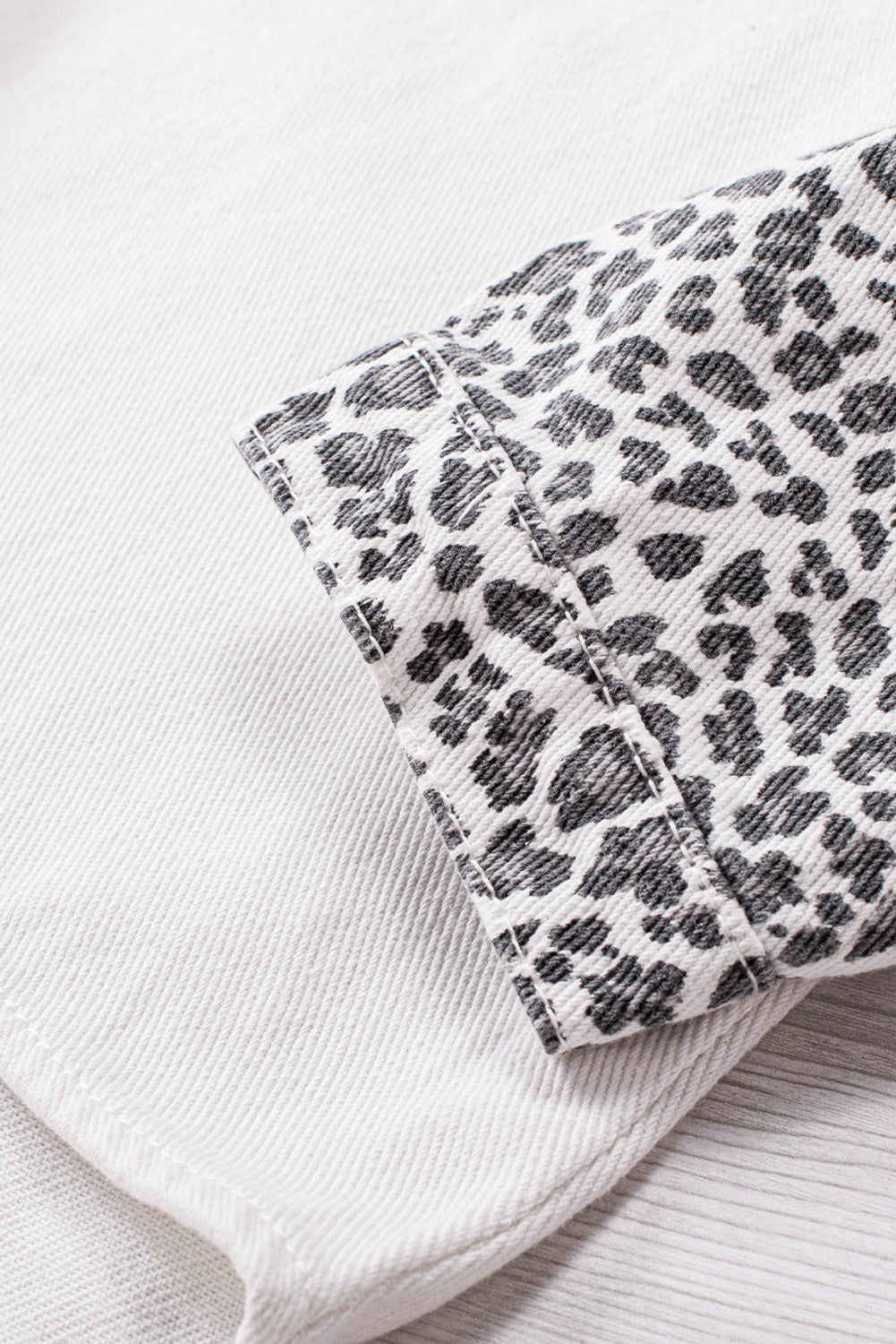White Contrast Leopard Denim Jacket eAura