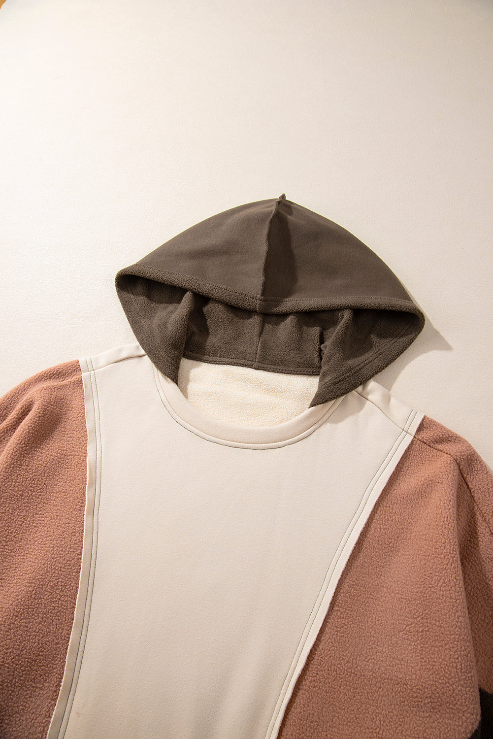 Brown Exposed Seam Colourblock Plus Size Hoodie BB Fashion Outlet