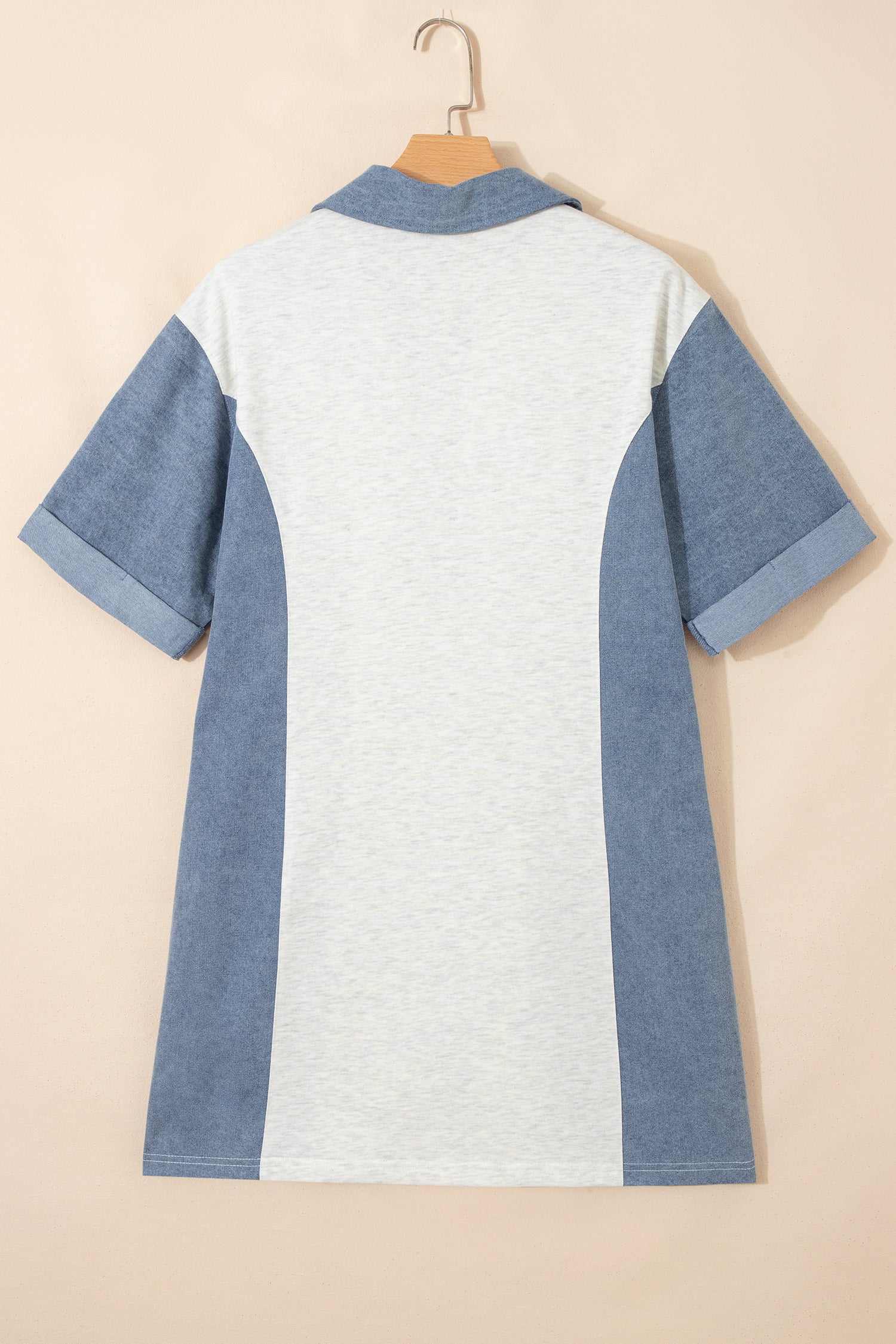 Colour Block Patchwork Button Polo Collar T-Shirt Tunic Dress