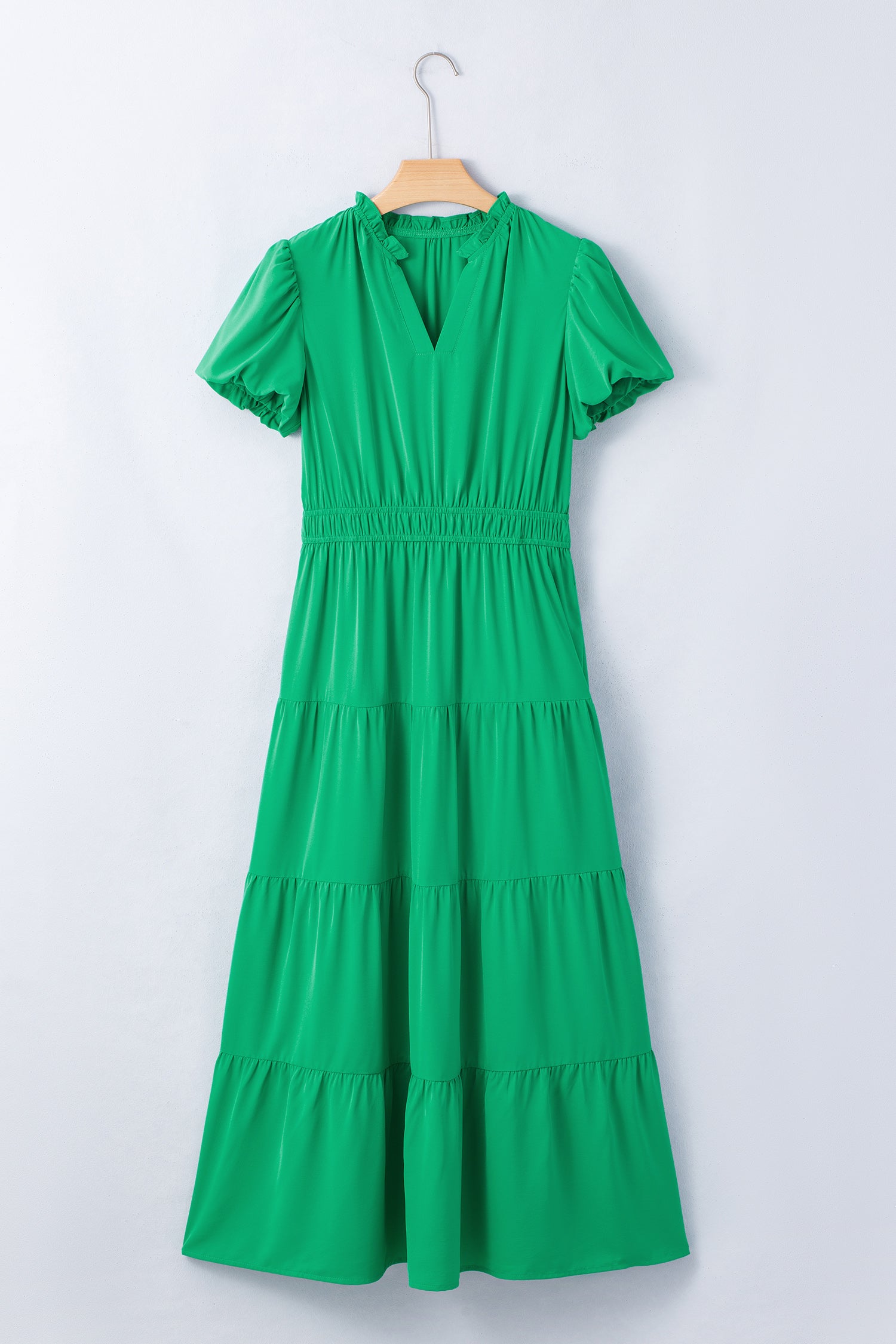 Women's V-Neck Puff Sleeve Tiered Maxi Dress