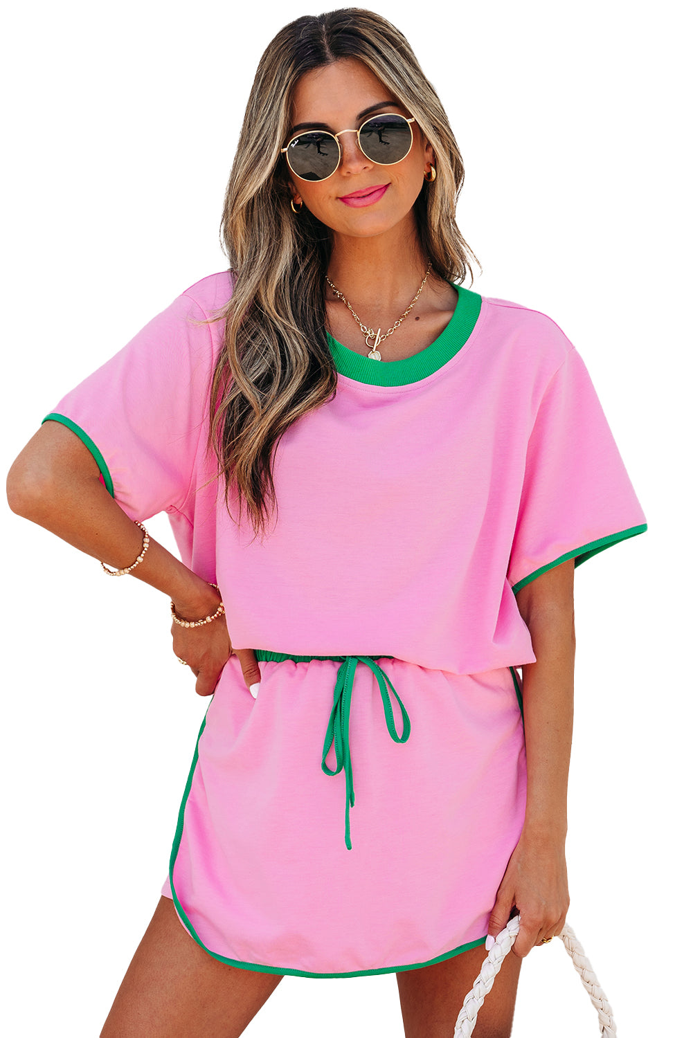 Colourblock Edge Drop Shoulder T Shirt and Skort 2Pcs Set Co-ord eAura