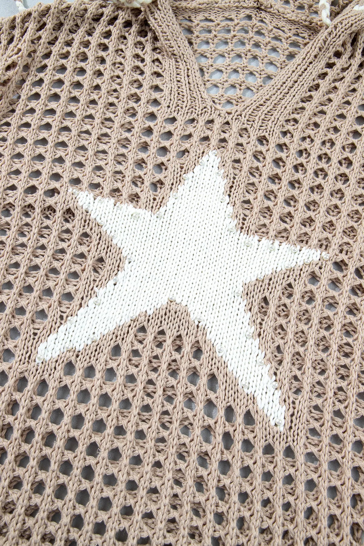 Star Pattern Crochet Hooded Drawstring Sweater – Sage Green