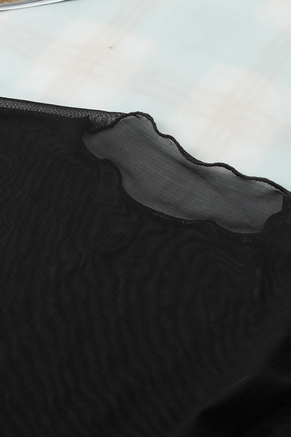 Black Rhinestone Sheer Mesh Slim Fit Long Sleeve Top eAura
