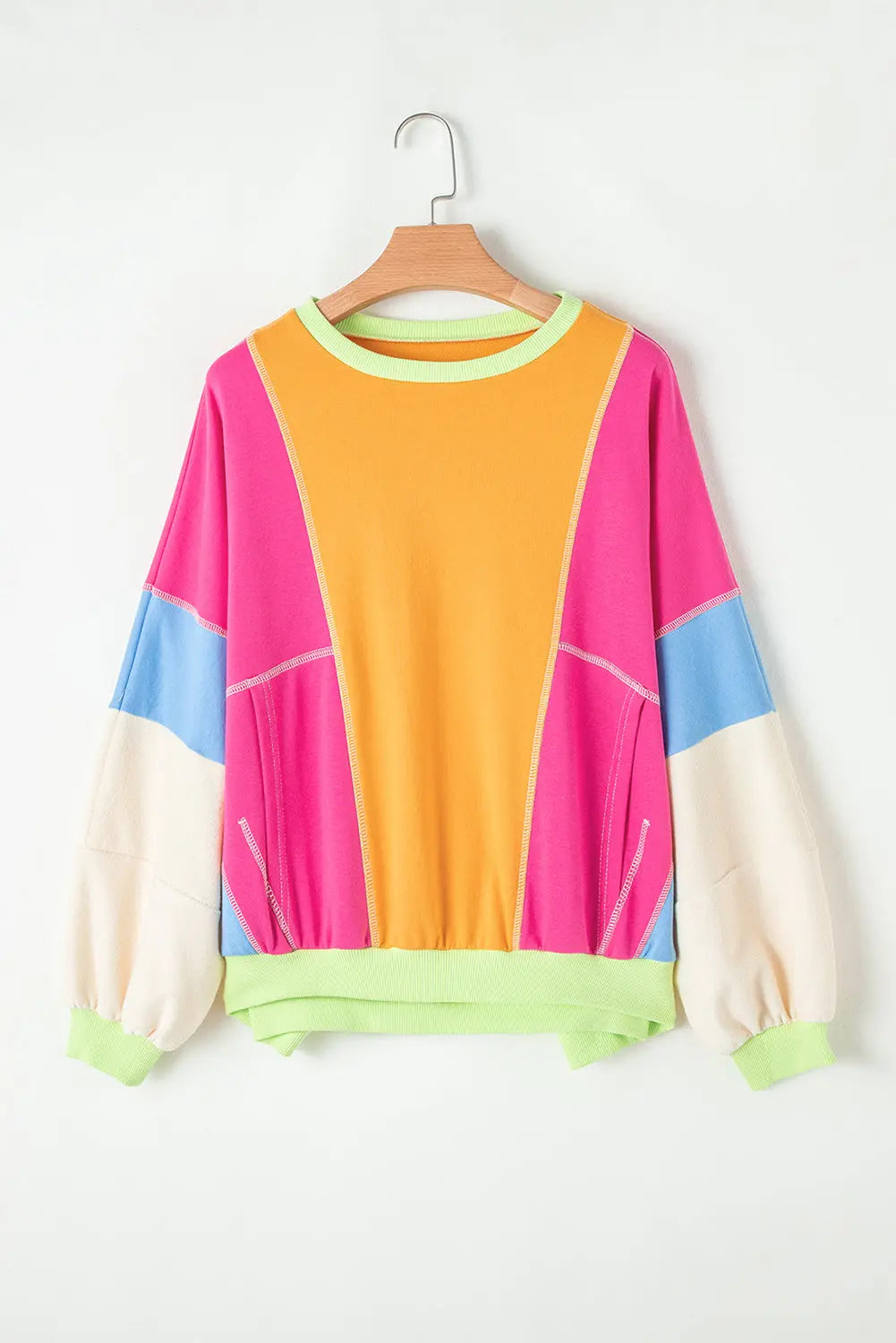 Grapefruit Orange Colourblock Patchwork Exposed Stitching Oversize Top - Sweaters & Cardigans/Sweaters
