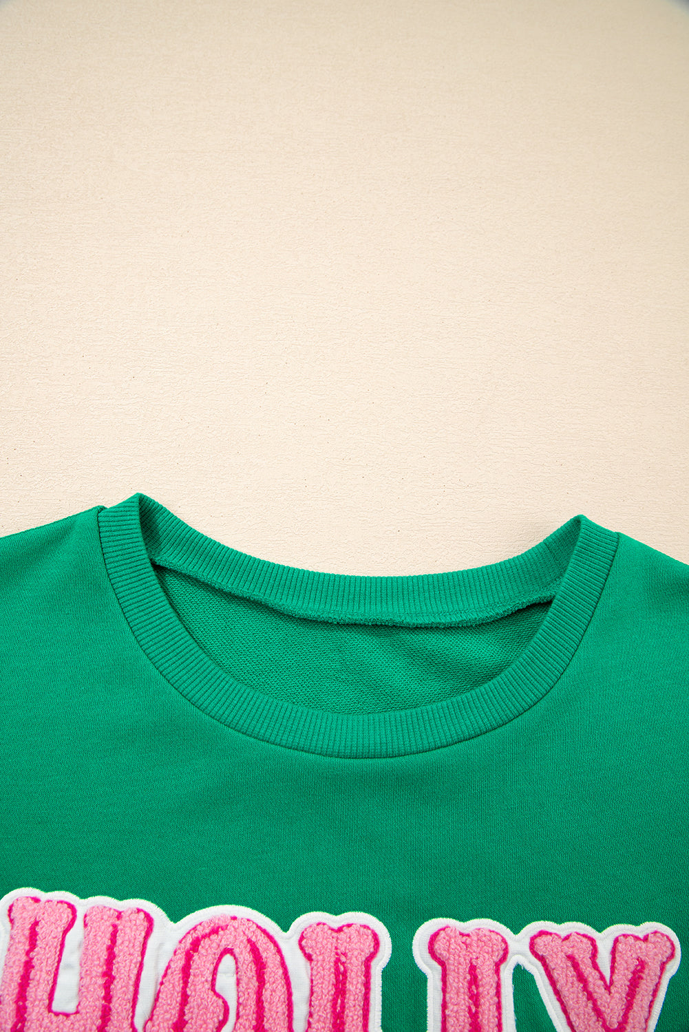 HOLLY JOLLY Towel Embroidered Christmas Holiday Sweatshirt - eAura