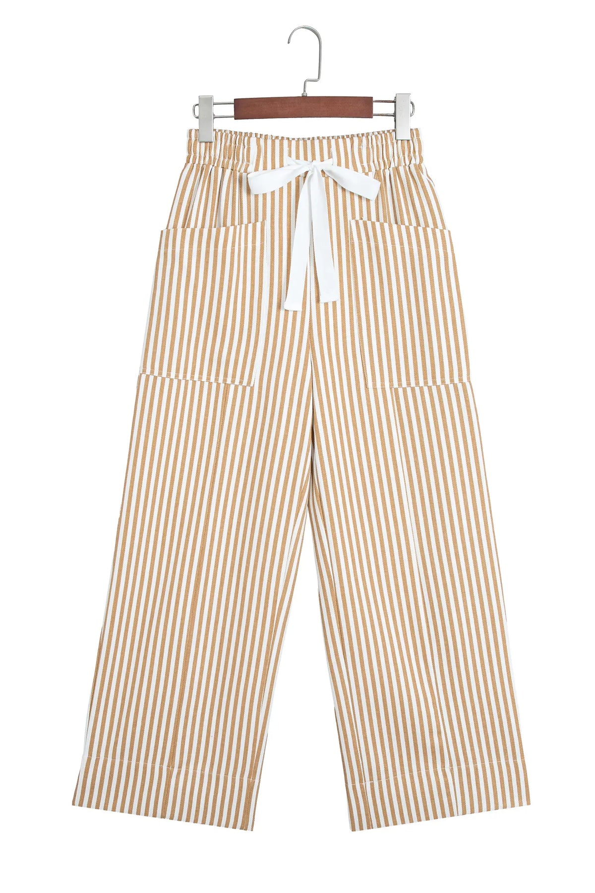 Ribbon Drawstring Waist Full-Length Shift Pant – Apricot Stripe