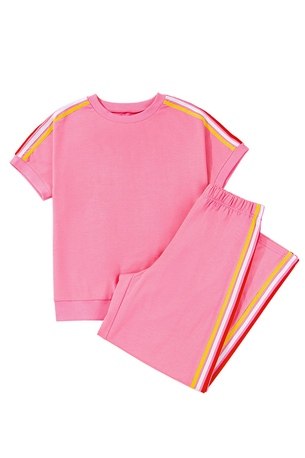 Contrast Crewneck T Shirt and Wide Leg High Waist Trousers Co-ord eAura
