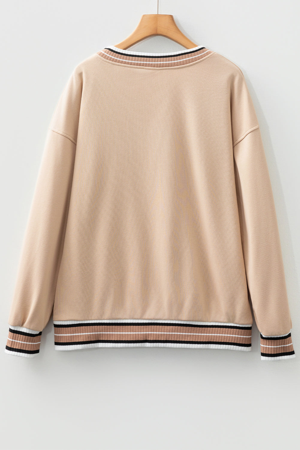 Varsity Contrast Striped Trim V-Neck Sweatshirt - eAura
