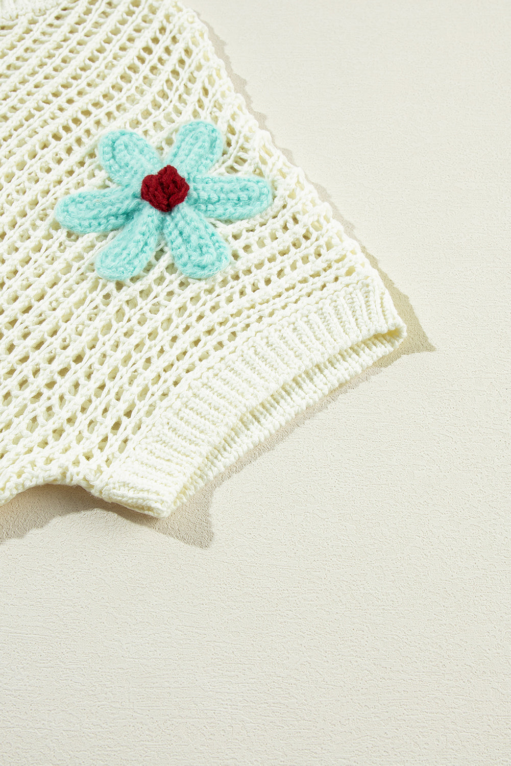 Light French Beige Crochet Flower Hollow-out Sweater eAura