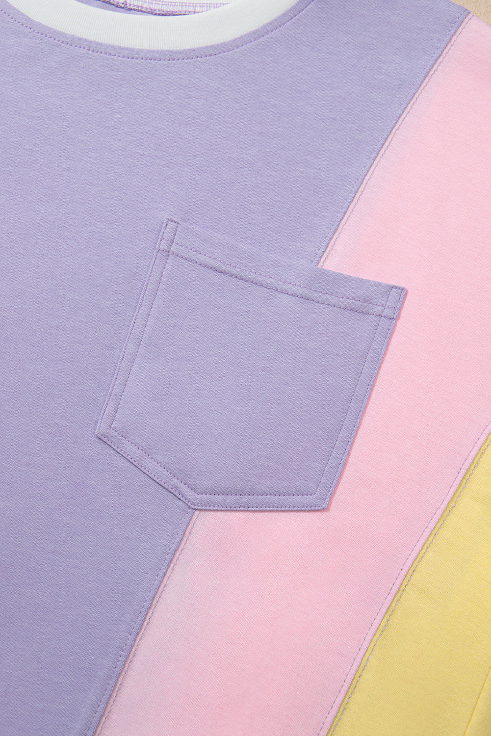 Purple Colour Block Patchwork Half Sleeve Oversized T Shirt eAura