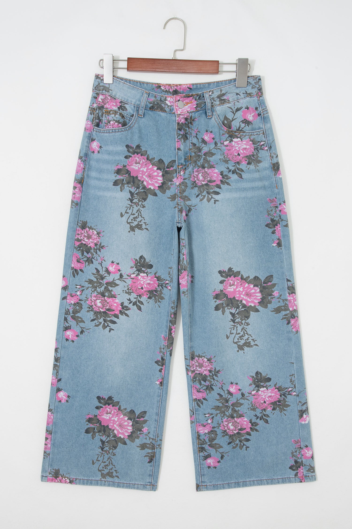 Floral Print Bootcut Jeans – Sky Blue Denim