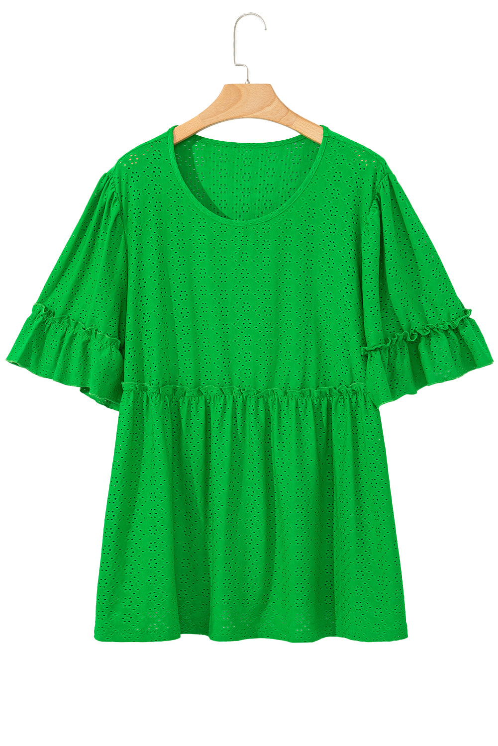 Green Textured Frilled Short Sleeve Plus Size Babydoll Blouse BB Fashion Outlet
