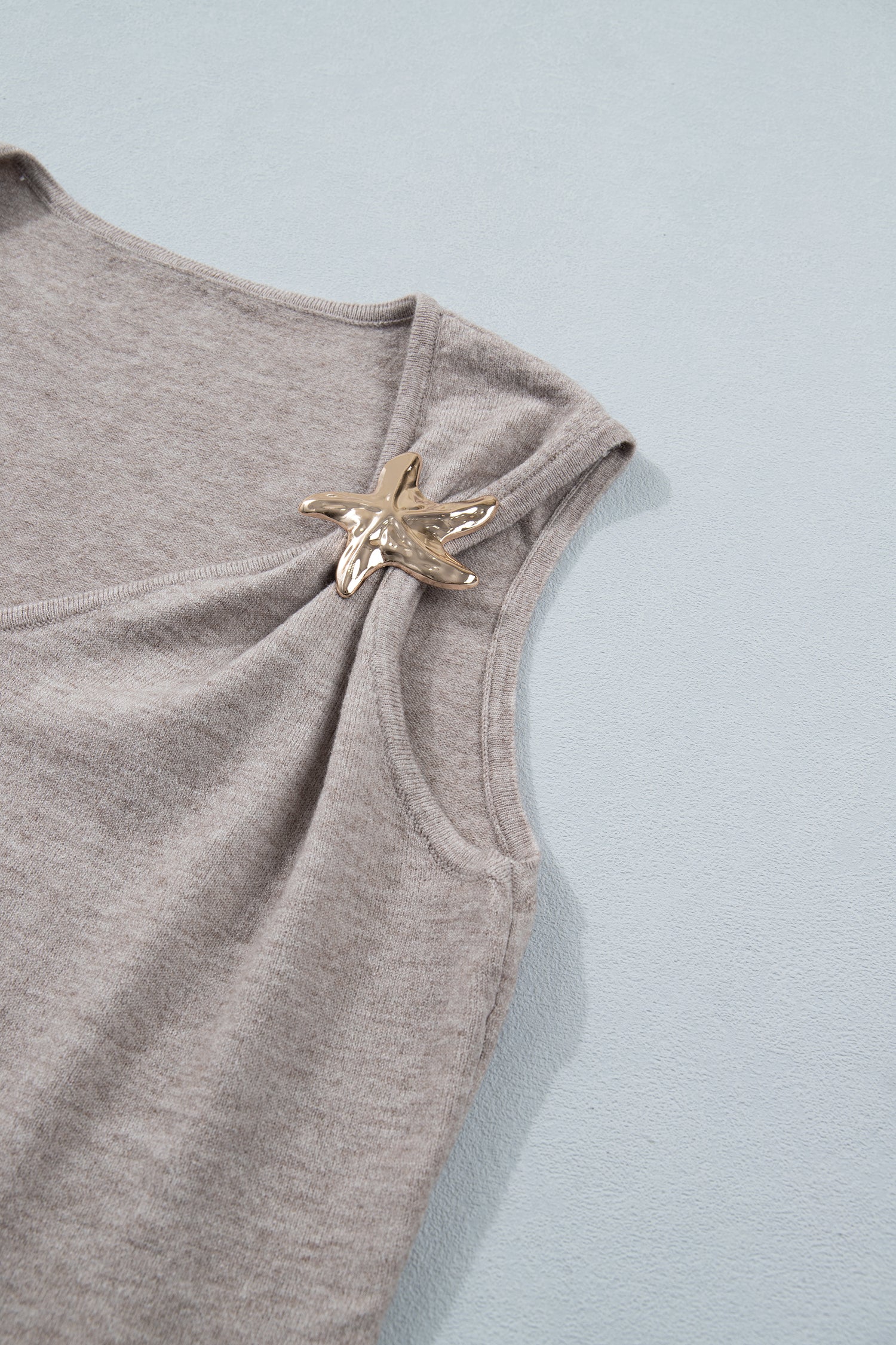 Taupe Metallic Star Detail V-Neck Sweater Knit Tank Top