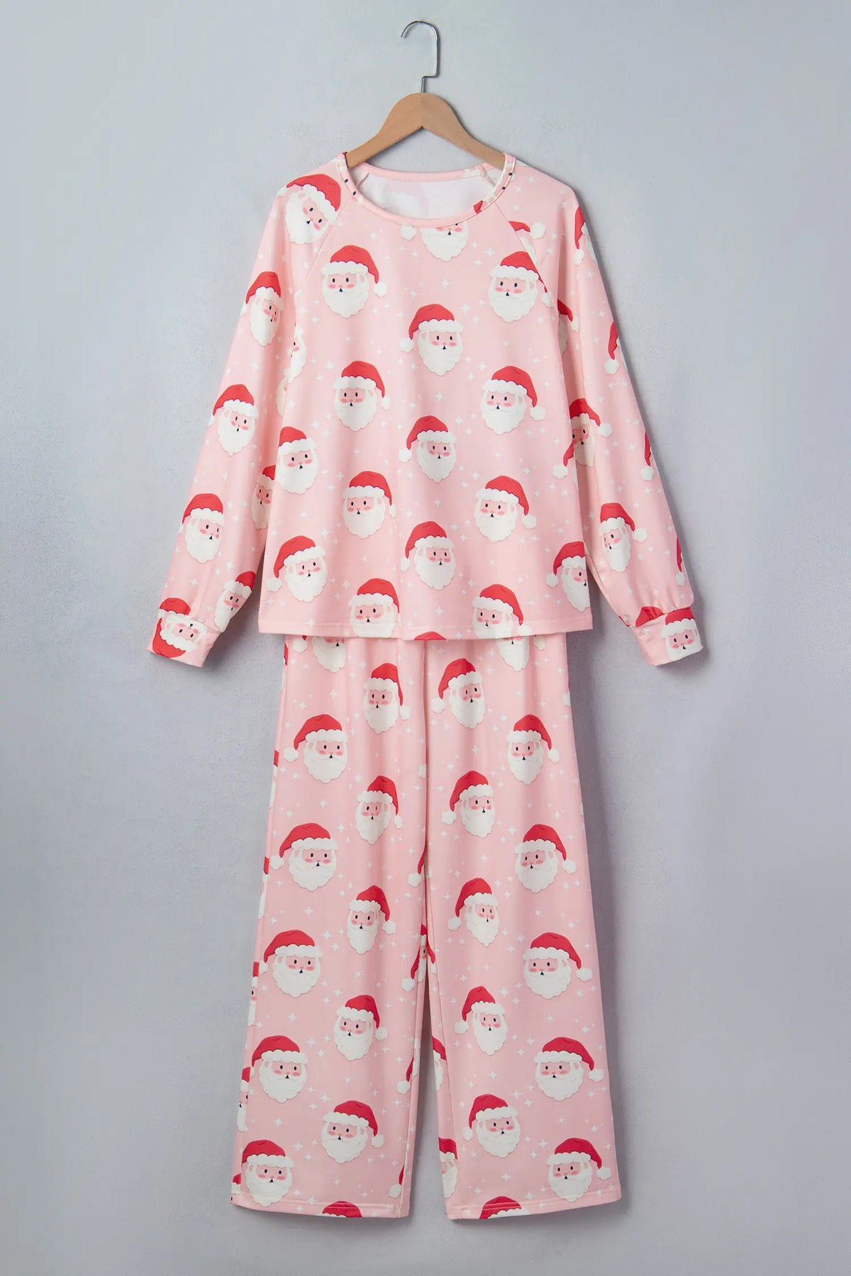 Long Sleeve Two-Piece Shift Lounge Set — Abstract Santa Pattern