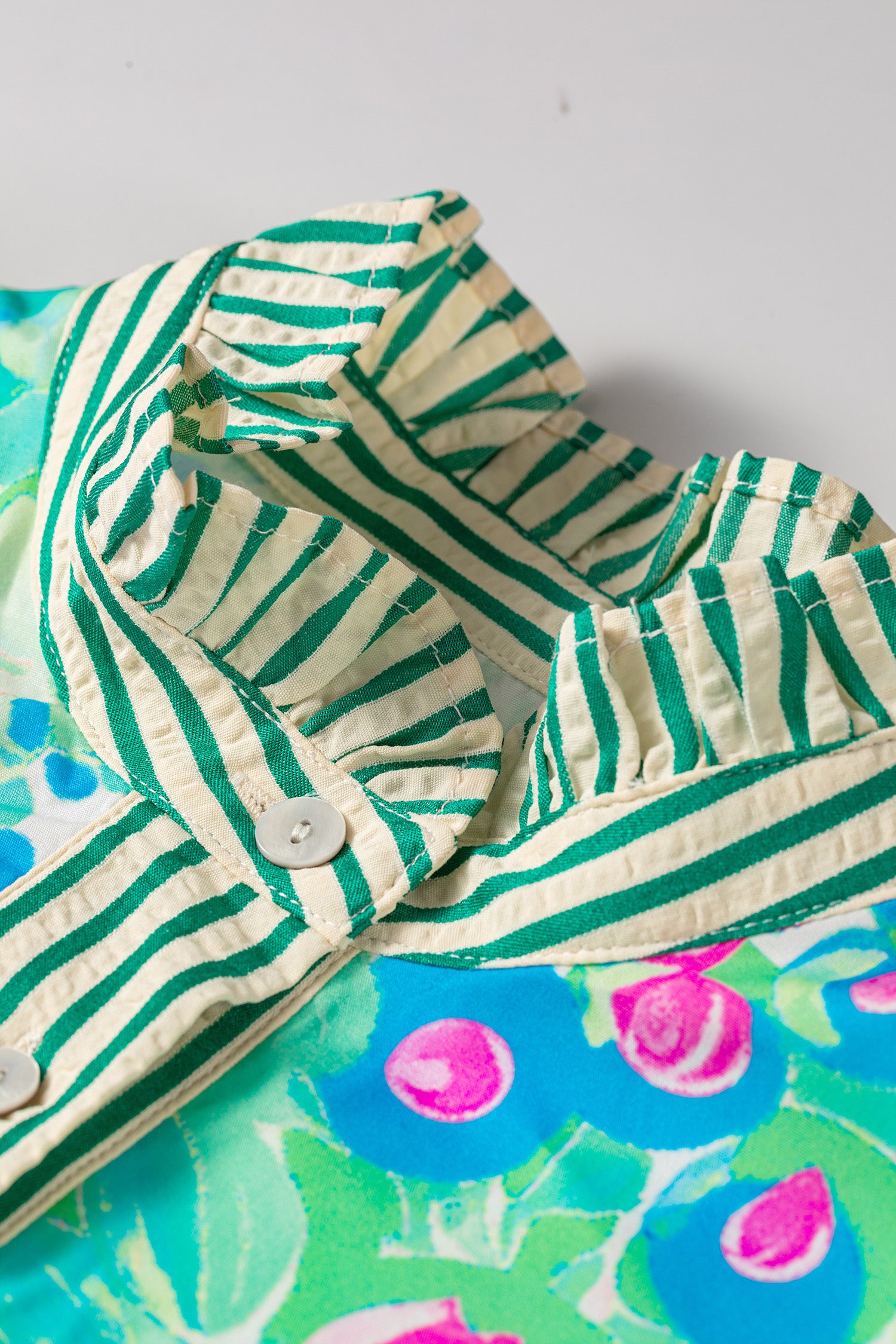Floral Print Striped Trim Button-Down Shirt Dress