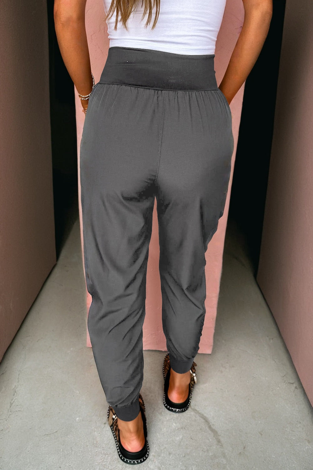 Elastic High Waist Cargo Jogger Trousers With Pockets - eAura
