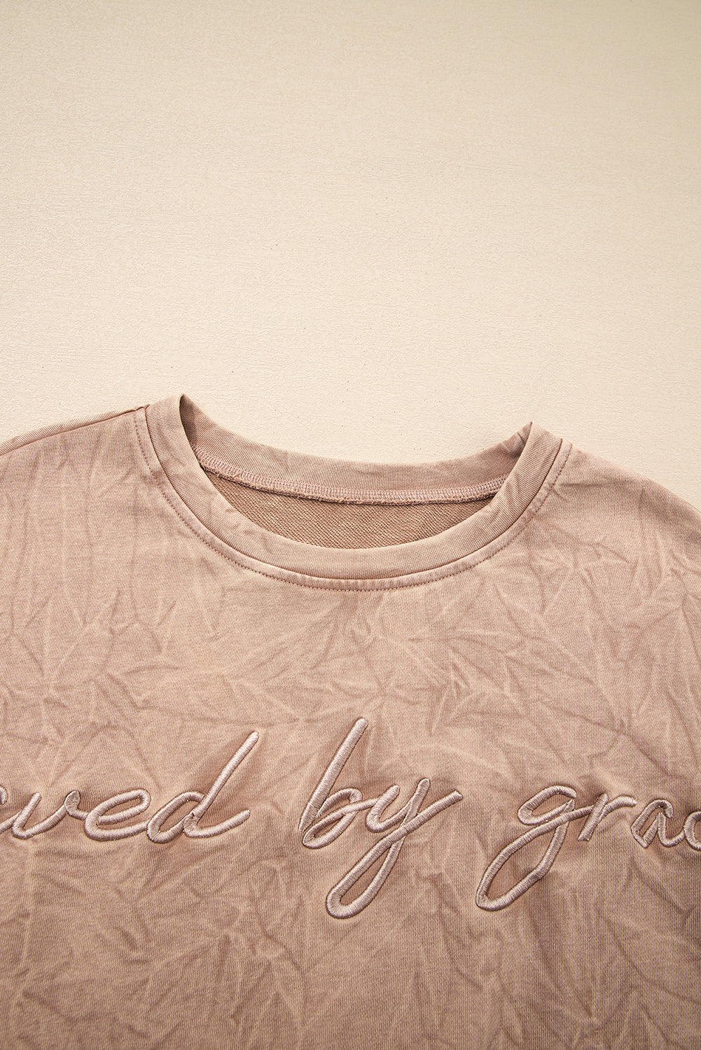 "Saved By Grace" Letter Embroidery Mineral Wash Loose Sweatshirt - eAura