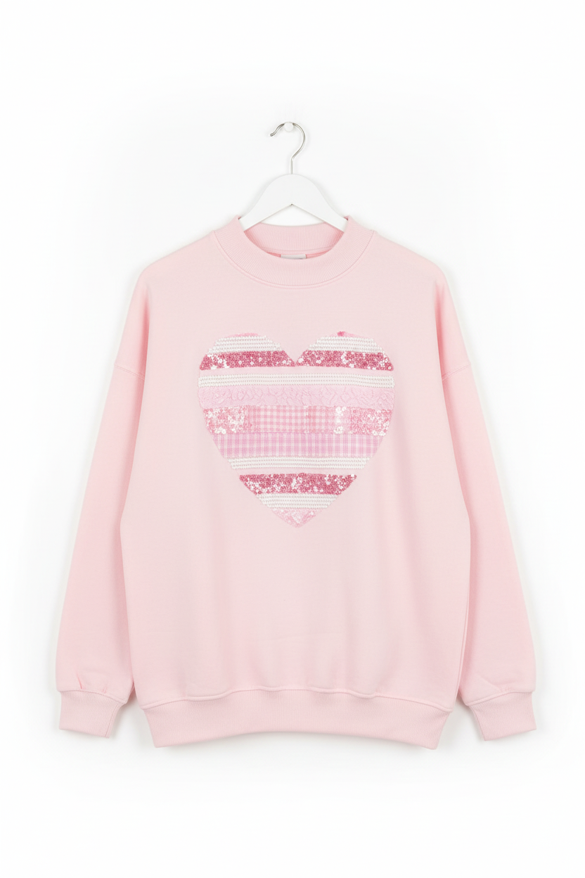 Sweetheart Patchwork Mockneck Oversized Sweatshirt - eAura