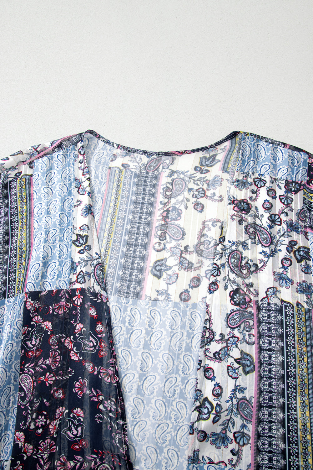 Retro Floral Print Long Loose Open Front Kimono – Blue